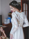Modest A-Line Lace Appliques Long Sleeves Chiffon Elegant Wedding Dress