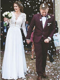 Modest A-Line Lace Appliques Long Sleeves Chiffon Elegant Wedding Dress PFW0317
