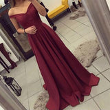 Simple Burgundy Off The Shoulder Long Prom Dresses/Evening Gown PFP1001