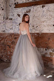 Sexy White Top A-line Lace Grey Tulle Strapless Sweetheart Neck Wedding Dresses PFW0217