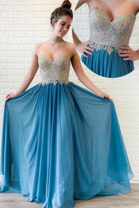 Promfast Elegant Sweetheart A-Line Chiffon Long Prom Dresses,Cheap Evening Dress PFP1862