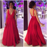 2019 Long Satin Red Prom Gowns,Sexy Backless Evening Party Dresses PFP1010