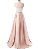 Charming Formal Halter Two Pieces Light Pink Prom Dress, Simple Satin Prom Gowns PFP1014