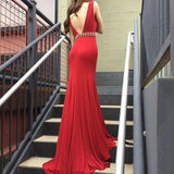 Red Deep V Neck Mermaid Evening Prom Dresses, Long Sexy Party Prom Dress PFP1015