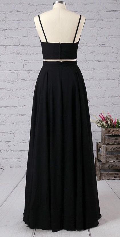 Simple Black Two Pieces Long Cheap Modest Prom Dresses Party Dresses P –  Promfast