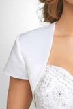 Simple White Short Sleeve Satin Weeding Jacket, Cheap Bridal Jacket PFSW0009