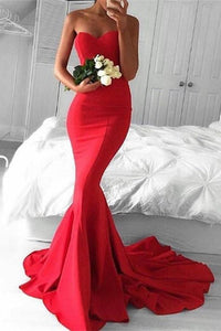Beautiful Red Sweetheart Long Mermaid Simple Cheap Prom Dresses PFP1030