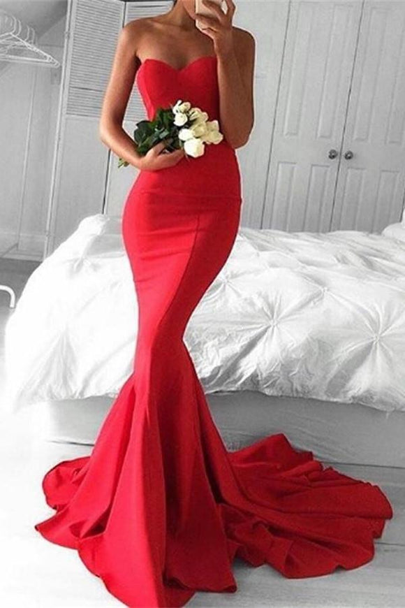 Beautiful Red Sweetheart Long Mermaid Simple Cheap Prom Dresses PFP1030
