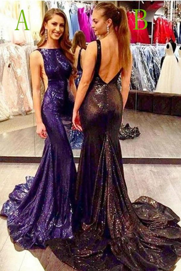 Sparkly Long Backless Sweep Train Black Modest Party Dresses Prom Dresses PFP1033