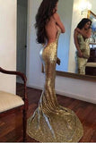 Sexy Deep V-neck Mermaid Backless Sparkly Prom Dresses For Teens PFP1034
