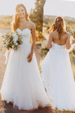 Beach Sweetheart White Wedding Dress with Lace,Casual A Line Wedding Dresses PFW0263