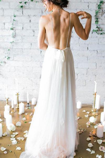 Simple Backless Beach Summer Wedding Dresses, Chiffon LongWedding Gown –  Promfast