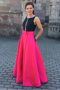 Black Top Red Skirt Long Satin Beading A-line Pretty Party Dresses Prom Dresses PFP1039