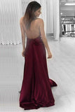Simple Burgundy Plus Size Cheap Long A-line Handmade V-neck Prom Dresses PFP1041