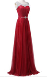 Red Long Beading Sparkly Modest A-line Floor Length Prom Dresses PFP1048