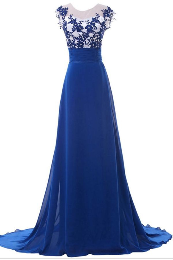 Sweep Train Blue Lace Chiffon High Low Cheap Simple Prom Dresses For Teens PFP1049