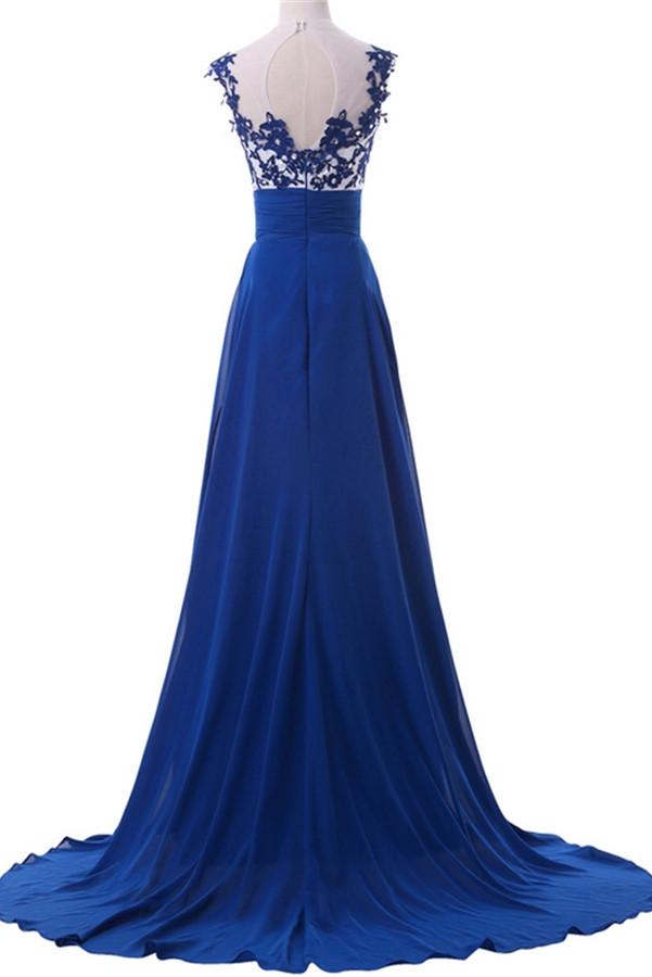 chinese dress ladies Sweep Train Blue Lace Chiffon High Low Cheap Simple Prom Dresses For T –  Promfast