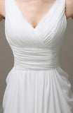 V-neck White Open Back Chiffon Long Simple Plus Size Beach Wedding Dresses PFW0275