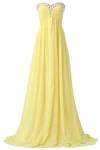 Yellow Chiffon Beaded Strapless Lace Up High Low Pregnant Prom Dresses PFP1050