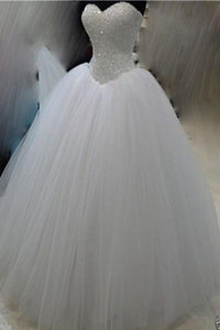 Classy White Ball Gown Long Beaded Sweetheart Lace Up Wedding Dresses PFW0277