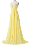 Yellow Chiffon Beaded Strapless Lace Up High Low Pregnant Prom Dresses PFP1050