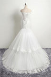Mermaid Boat Neckline Open Back Lace Up White Long Wedding Dresses PFW0278
