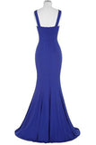 Royal Blue Open Back Long Mermaid Beaded Sexy Prom Dresses PFP1056