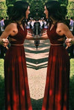 Charming Two Pieces Long A-line Burgundy Beauty Prom Dresses PFP1057