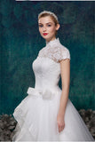Charming High Neck Short Sleeves Lace Puffy Wedding Dresses PFW0287