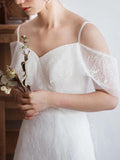 Spaghetti Straps Lace A Line Boho Beach Wedding Dress Simple Bridal Gown PFW0322