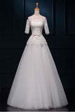 Modest Elegant Big Puffy Lace Wedding Dresses With Sleeves PFW0288