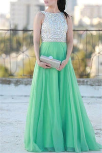 Green Long Beading Chiffon A-line Elegant Prom Dresses For Teens PFP1067