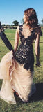 V-neck Long Mermaid Black Lace Charming Sexy Party Prom Dresses PFP1066