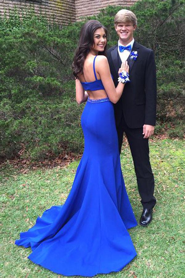 open lace back dress Simple Handmade Mermaid Long Royal Blue Open Back Prom Dresses PFP1069 –  Promfast