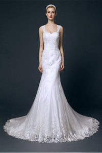 Charming Long Mermaid Lace Wedding Dresses With Straps PFW0292