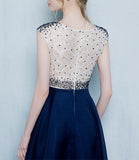 Beautiful Dark Blue Long Beading Zipper Back Prom Dresses PFP1071