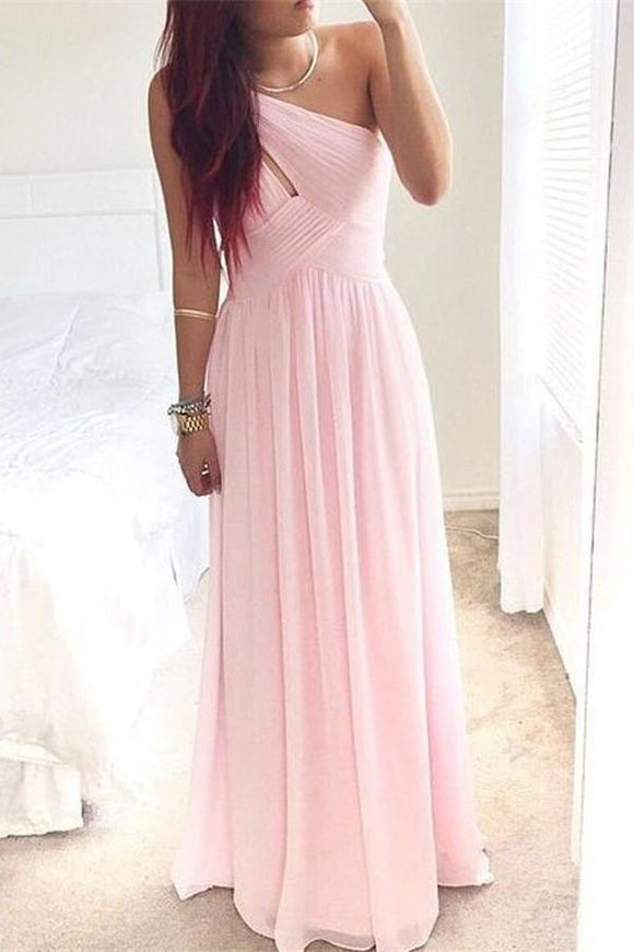 Girly Long Pink Chiffon Floor Length Simple High Low Prom Dresses PFP1073