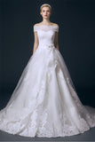 Boat Neck Long Ball Gown Big Wedding Dresses With Flower PFW0293