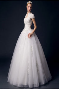 Modest Back Up Lace High Neck Ball Gown Wedding Dresses PFW0294
