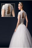 Modest Back Up Lace High Neck Ball Gown Wedding Dresses PFW0294