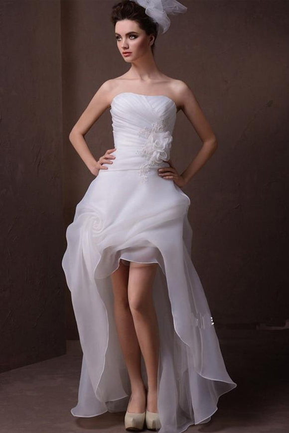 Short Front Long Back Elegant Strapless Beach Wedding Dresses PFW0295 Promfast Short Front Long Back Elegant Strapless Beach Wedding Dresses PFW0295 Promfast