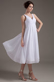 Simple White Chiffon V-neck Open Back Beach Wedding Dresses PFW0296
