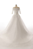 Half Sleeves Long Ball Gowns Bodice Lace Wedding Dresses PFW0299