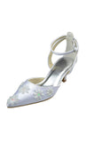 Ankle Strap Pointed Toe Handmade White Prom Shoes With Flower PFWS0003