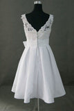 Pretty Simple Cheap Short Lace Wedding Dresses With Bow Belt PFW0301