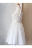 Elegant White Simple Lace V-neck Beach Wedding Dresses PFW0302