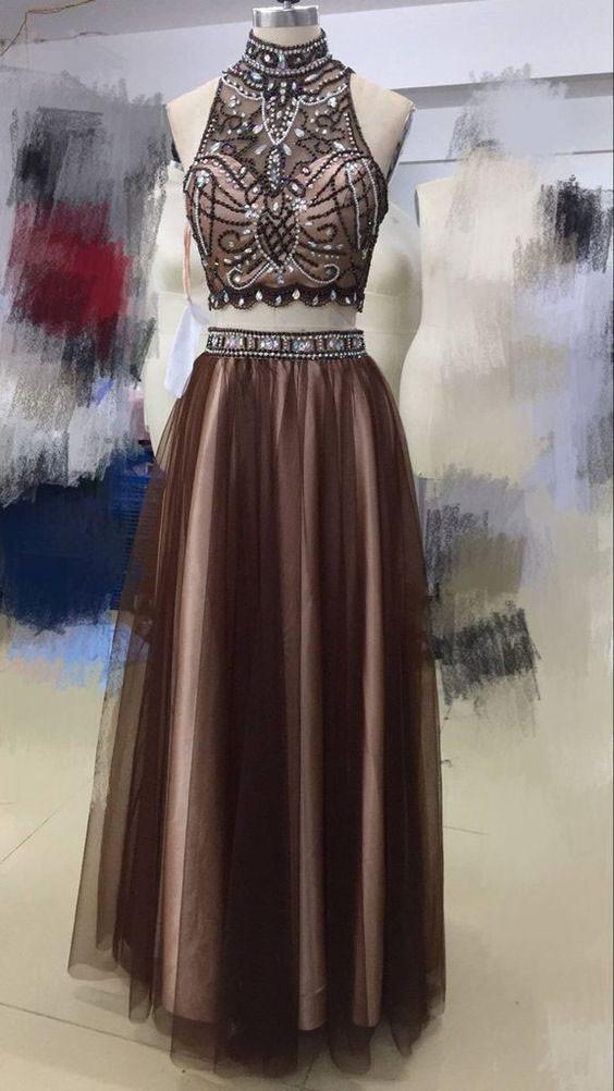 brown two piece prom dress Portia and Scarlett Two Piece Corset Prom Dress PS26116 main image 0