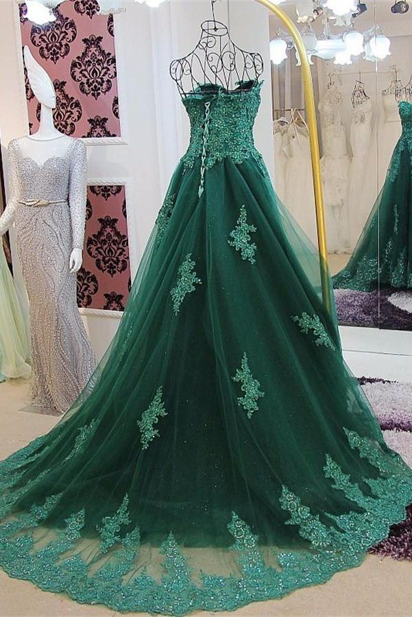 Emerald Green Prom Dress Modest Luxury A-line Embroidery Beaded Dark Green Long Prom Dresses Emerald Green Prom Dress Modest Luxury A-line Embroidery Beaded Dark Green Long Prom Dresses