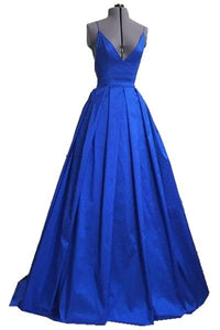 Simple Royal Blue V-neck Cheap Open Back A-line Prom Dresses PFP1098