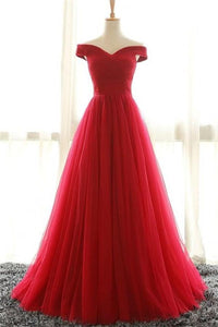 Off Shoulder Long A-line Simple Cheap Red High Low Prom Dresses PFP1104